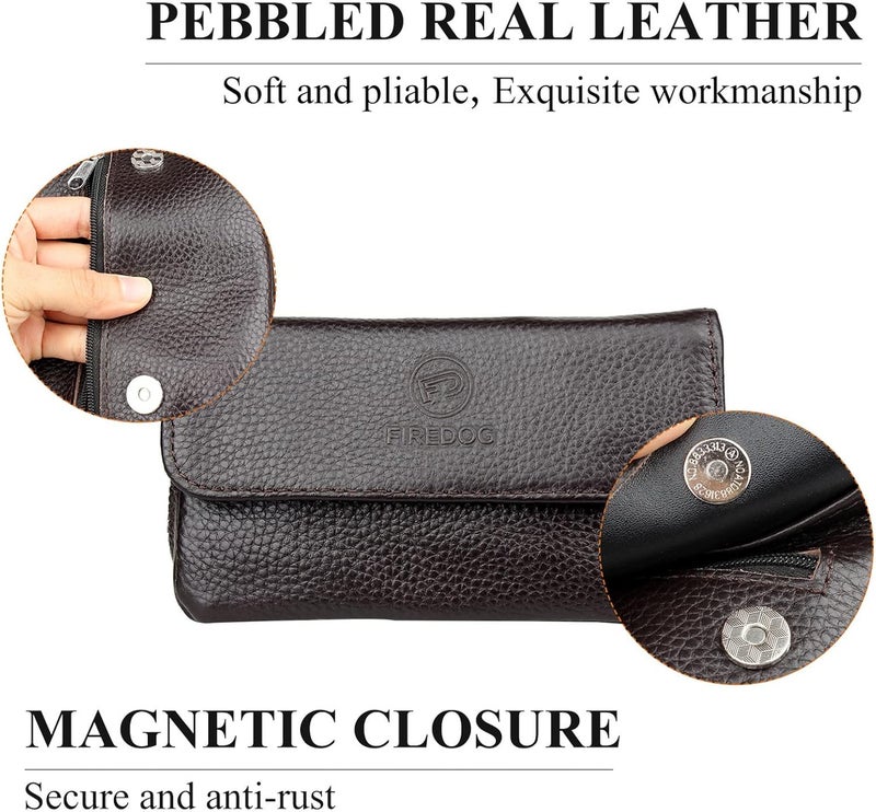 FIREDOG Genuine Leather Smoking Tobacco Pipe Pouch Case Bag for 2 Pipes Tamper Filter Tool Cleaner Preserve Freshness (Brown) - Image 2